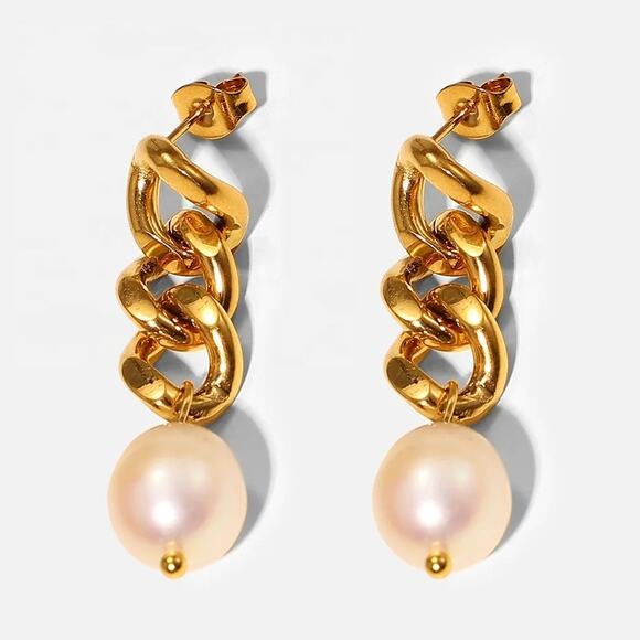 Baroque Freshwater Pearl Drop 18K Gold‎ Earrings Stainless Steel - Picture 11 of 13